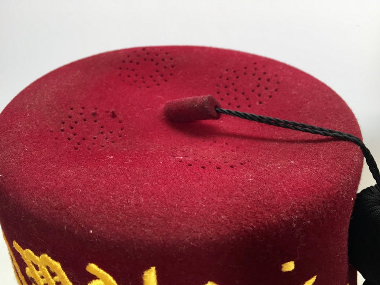 AL Malaikah Vintage Iconic Masonic Shriner Burgundy Wool Fez Hat For