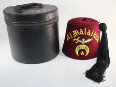 AL Malaikah Vintage Iconic Masonic Shriner Burgundy Wool Fez Hat in Original Box