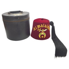 AL Malaikah Retro Iconic Masonic Shriner Burgundy Wool Fez Hat in Original Box