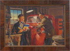 Antique American 1932 Studebaker Truck Garage Original Illustration Painting