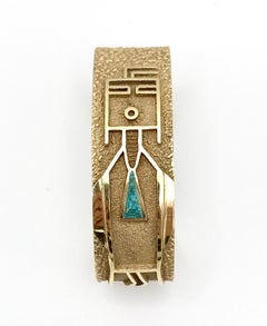 Al Nez Yellow Gold Turquoise Cuff Bracelet