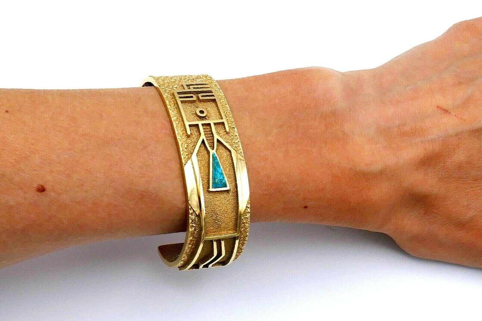Al Nez Yellow Gold Turquoise Cuff Bracelet In Excellent Condition In Beverly Hills, CA