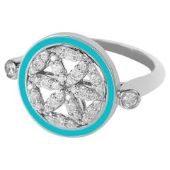 Al Noor Blossom Ring in Diamond Flower in Turquoise