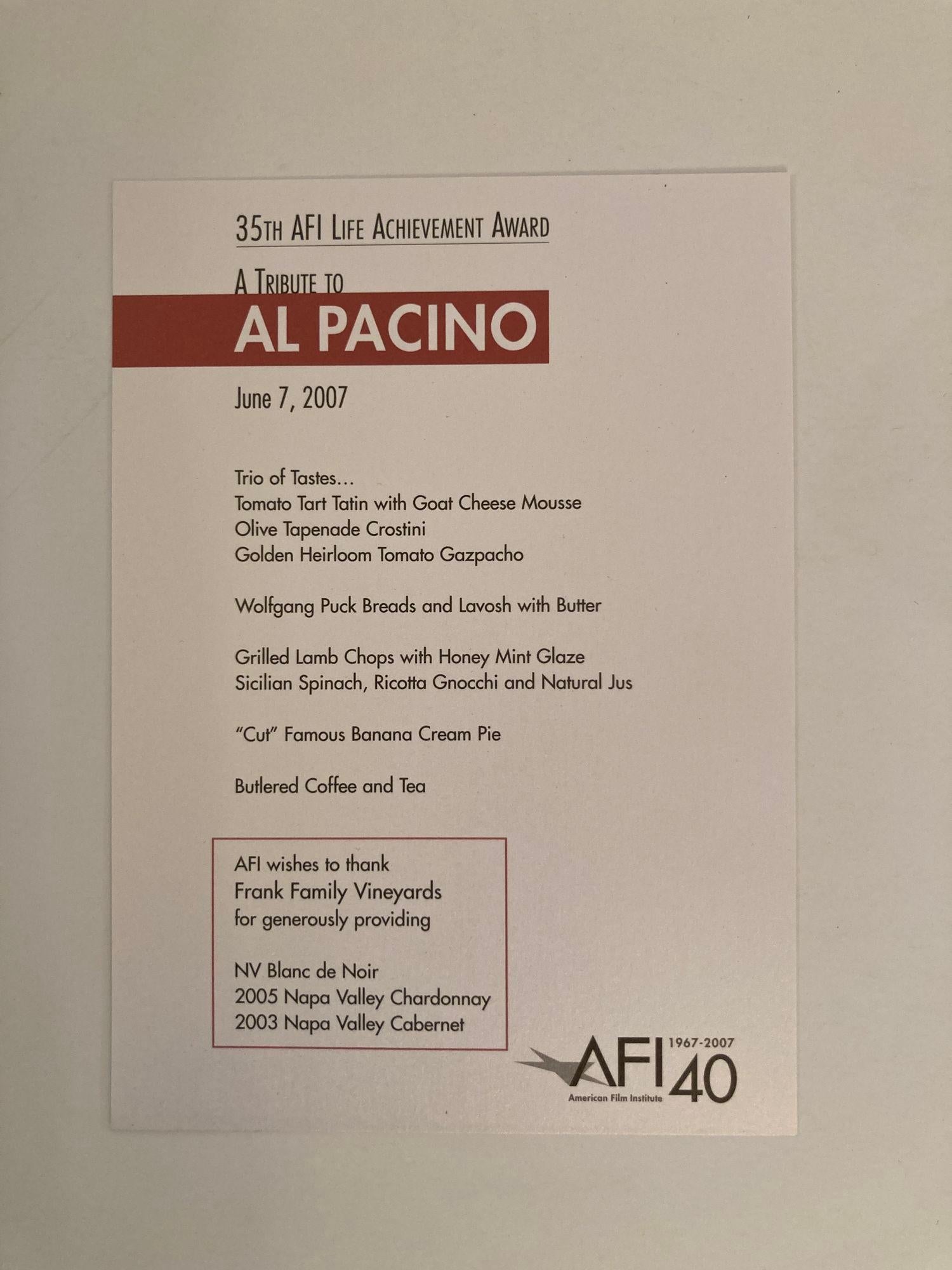 American Al Pacino: 35th Afi Life Achievement Award Paperback Book 2007 For Sale