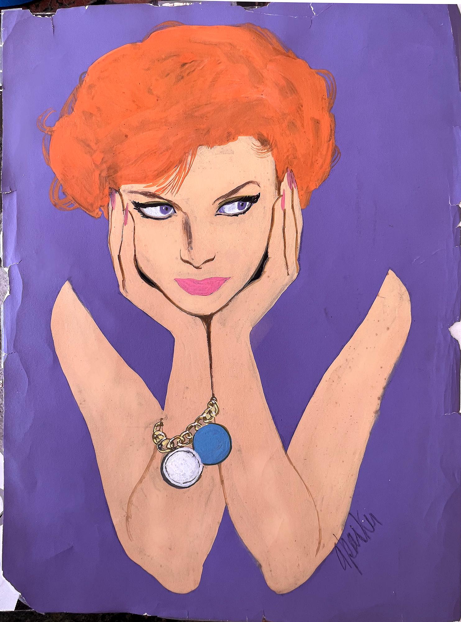 Glamorous Redhead Iconic Mid-Century Illustration  For Sale 4