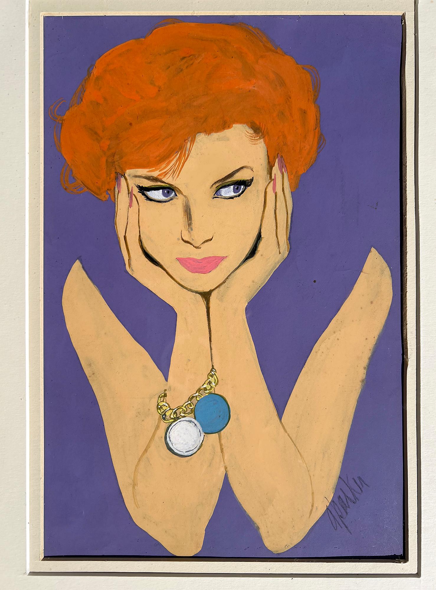 Glamurosa pelirroja Ilustración icónica de mediados de siglo - Painting Moderno de Al Parker