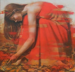 Nothing Gold Can Stay 11, Pittura a olio, ritratto di donna in abito rosso