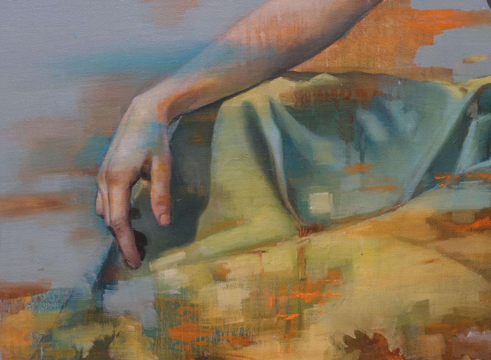 Nothing Gold Can Stay 5, Oil painting, portrait of woman - Realist Painting by Al Saralis