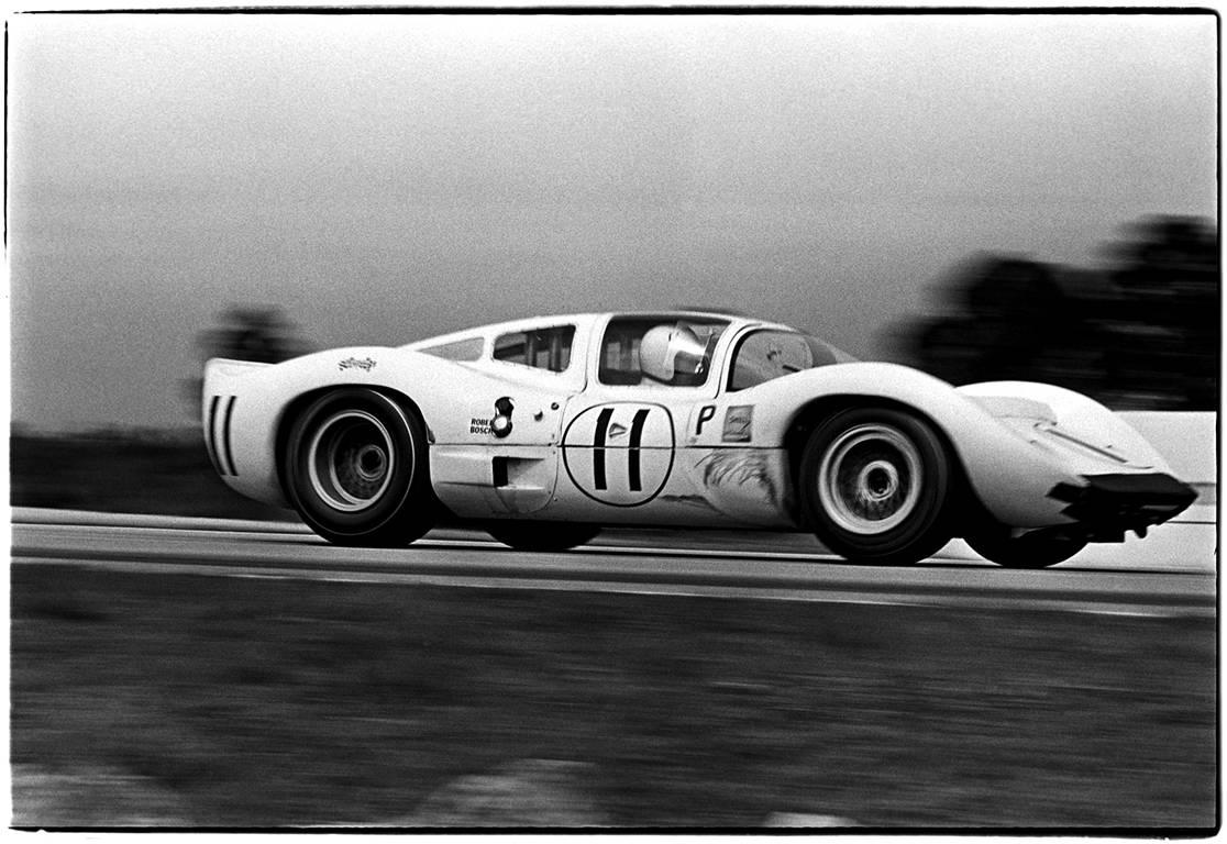 Al Satterwhite Black and White Photograph - #11 Chaparral, Sebring 12-Hour Race