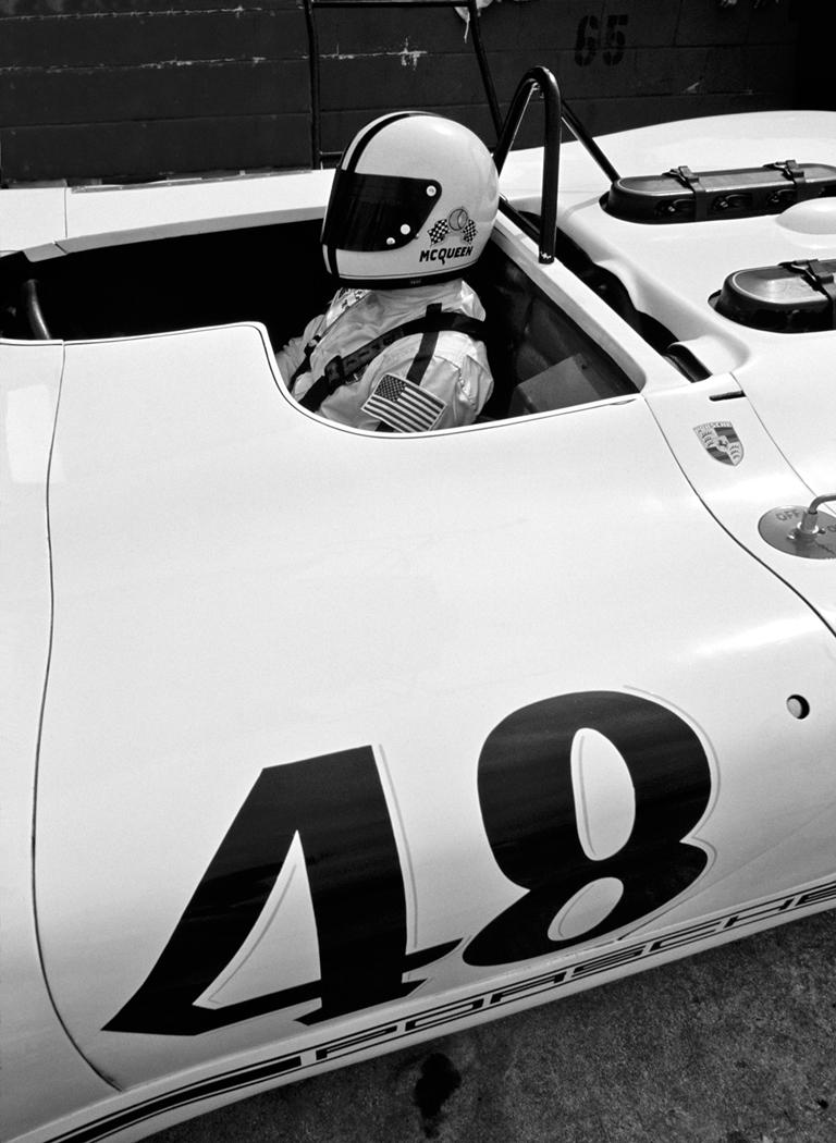 Al Satterwhite Portrait Photograph - Steve McQueen Porsche 908 #48, Sebring 12-Hour Race, Sebring, FL