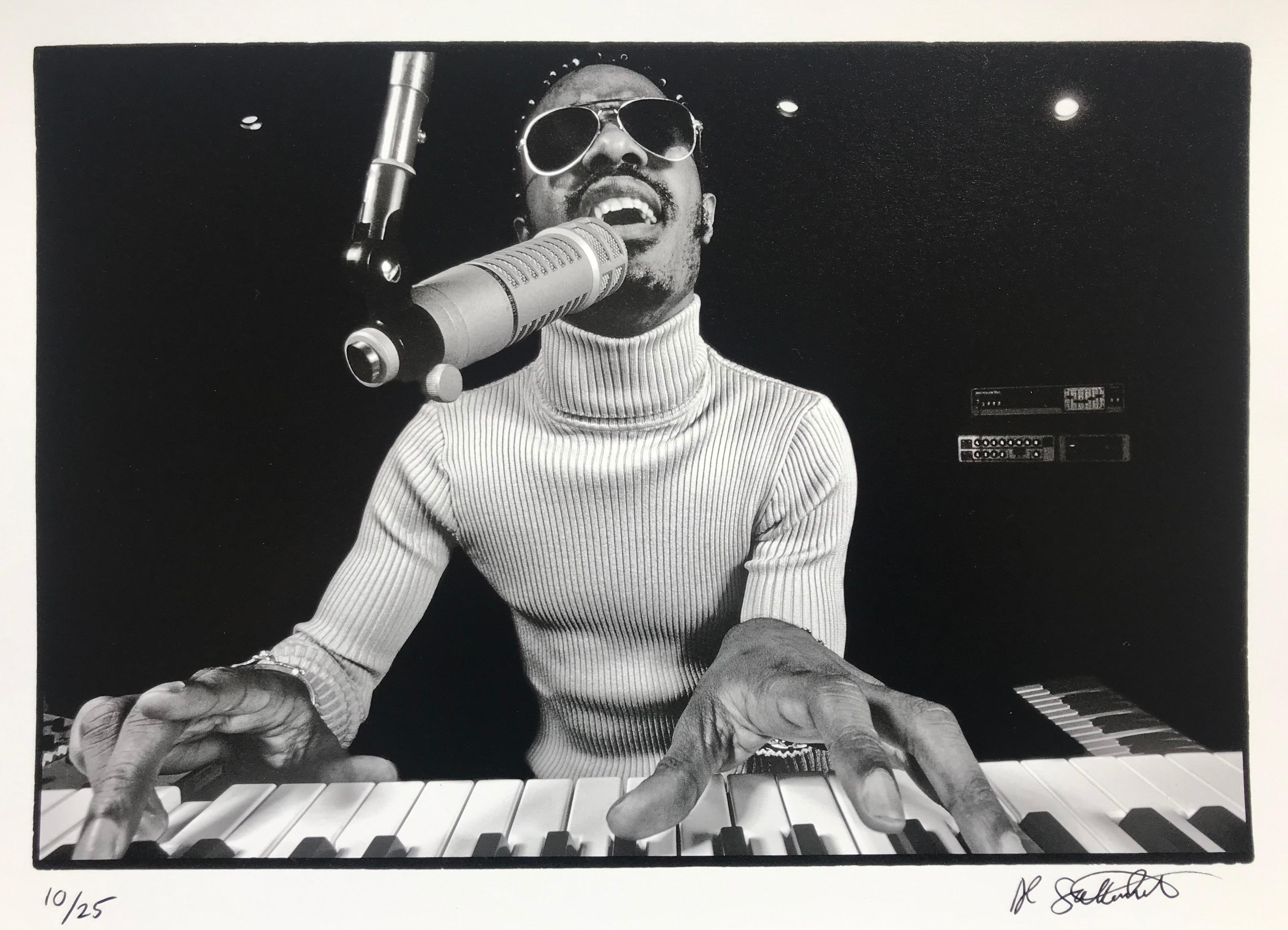 Al Satterwhite Black and White Photograph - Stevie Wonder Rehearsing