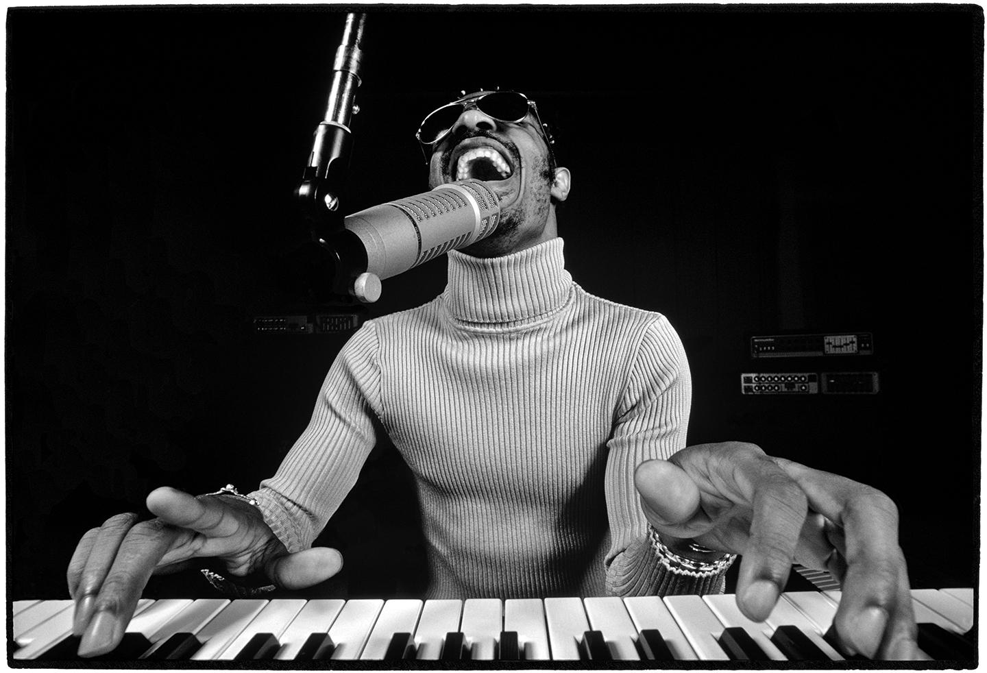 Al Satterwhite Black and White Photograph - Stevie Wonder V1, Los Angeles, California