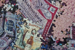 "Suds and Buds" Pintura de piezas de puzzle de cerveza en técnica mixta
