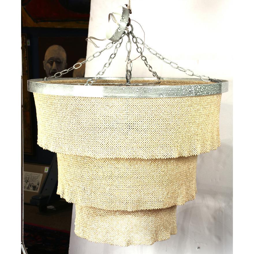 Moderne Three Tier Cascading Beaded Waterfall Chandelier Late 20th Century In Good Condition For Sale In Los Angeles, CA