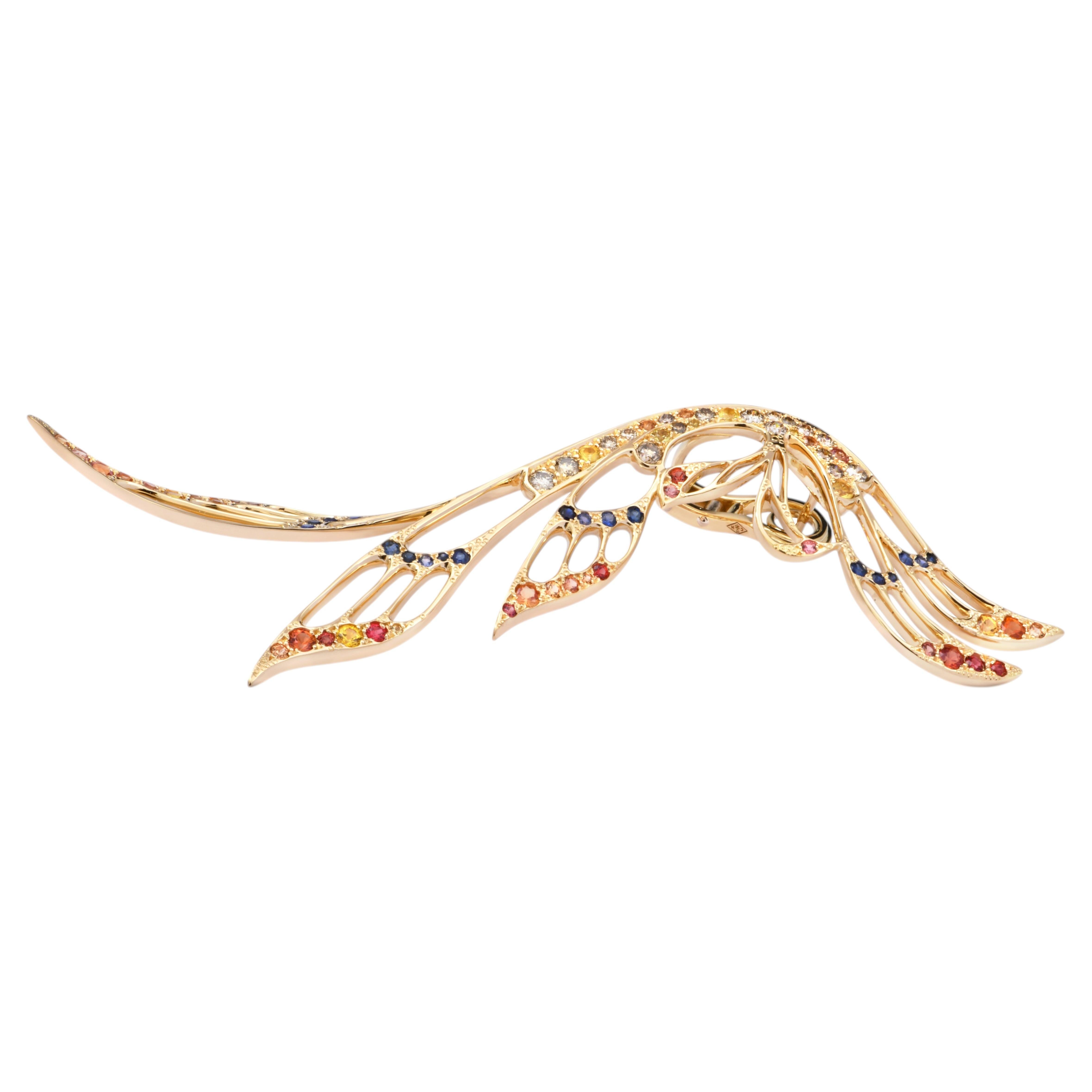 Ala De Luz 18k Gold Earrings in Champagne Diamonds & Sapphires by Capucine H