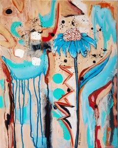 Echinacée joyeuse, peinture, acrylique sur toile