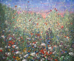 Evening Walk Acryl Painting on Canvas Flower Field Flowers Sky Poetry In Stock