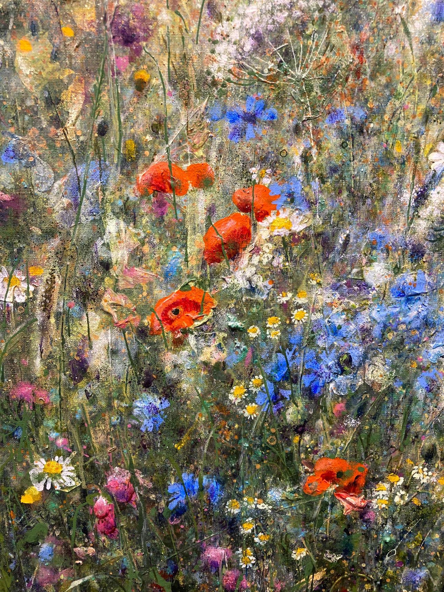 Meadow Fairy Tale Acryl on Linen Canvas Flowers Impressionism Field In Stock - Painting by Ala Khonikava