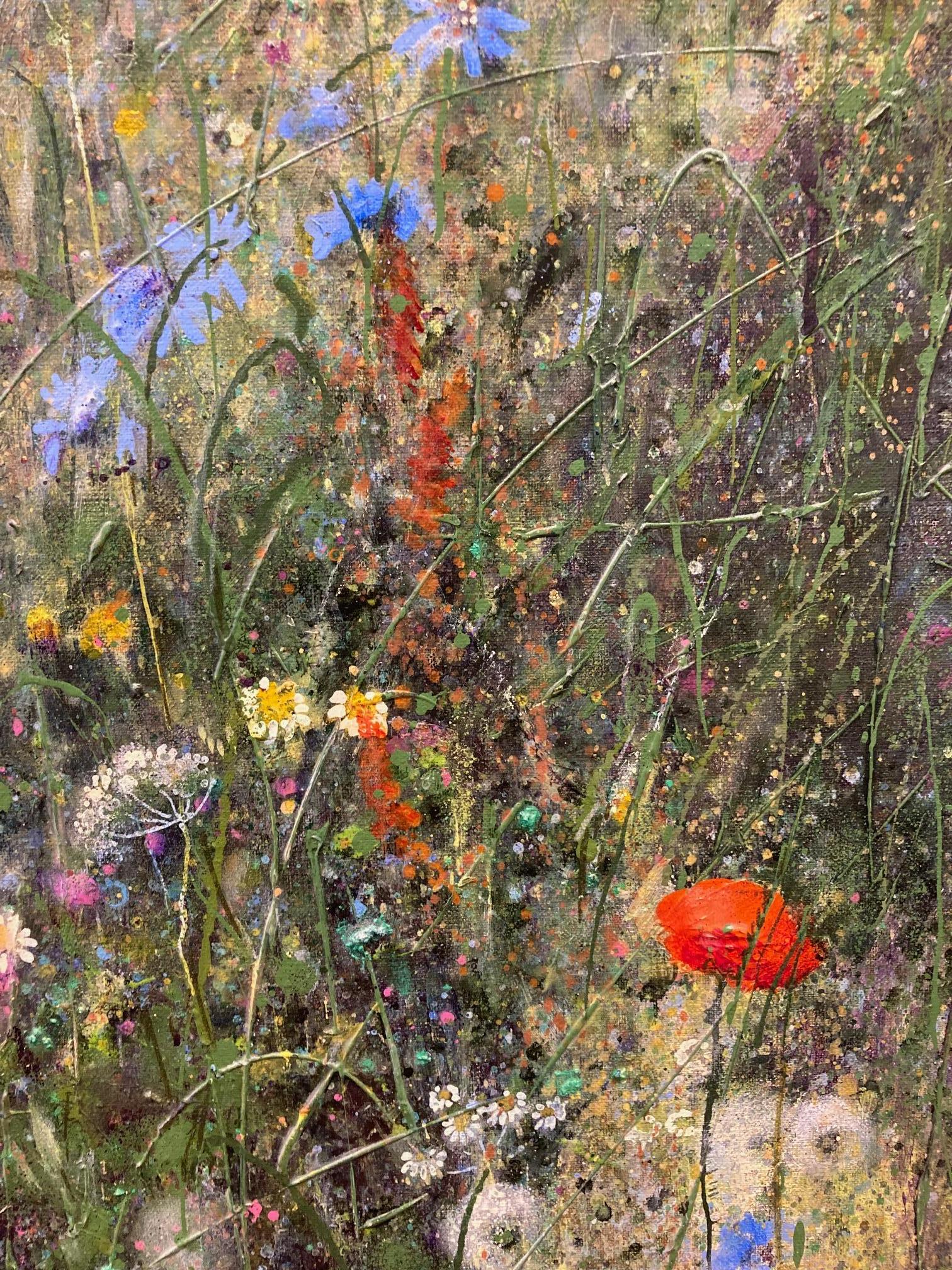 Meadow Fairy Tale Acryl on Linen Canvas Flowers Impressionism Field In Stock - Contemporary Painting by Ala Khonikava