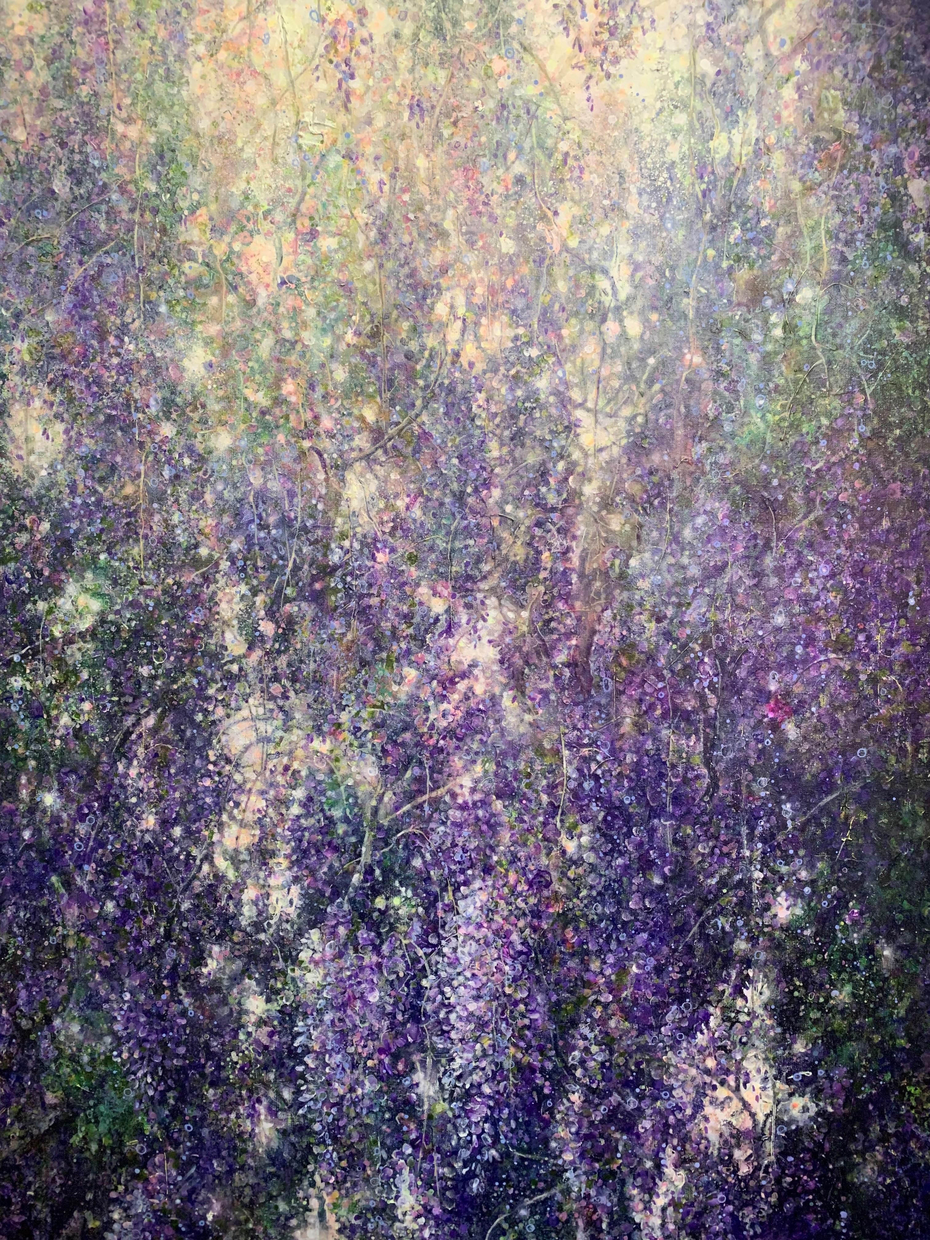 Ala Khonikava Figurative Painting - Purple Rain Acryl on Linen Painting Flower Field Flowers Nature In Stock 