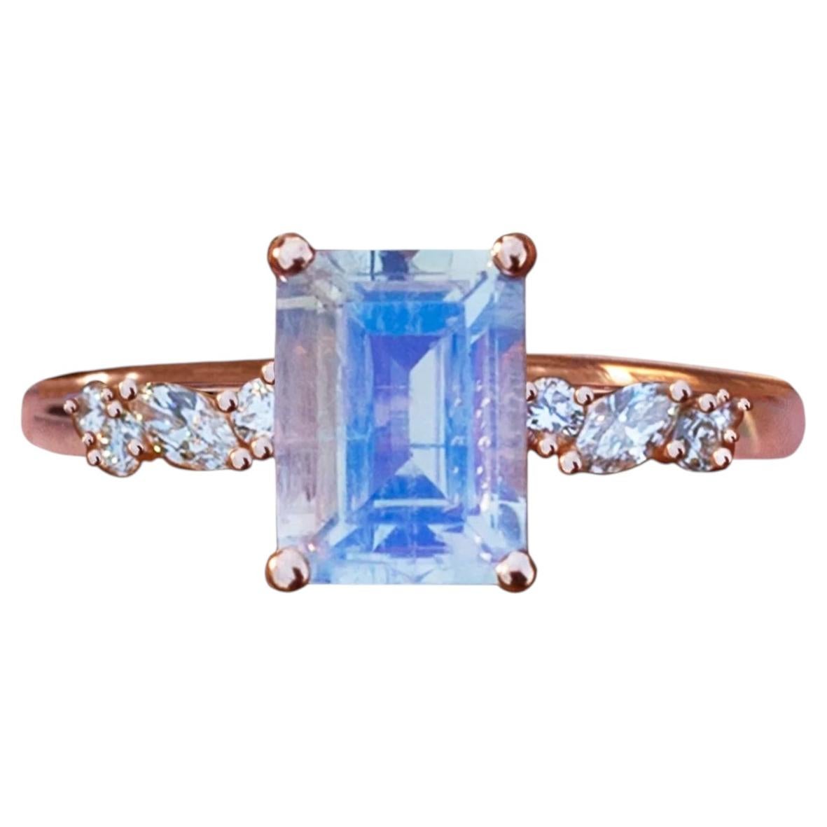 Ala Moonstone Engagement Ring in 14K Rose Gold by Anastassia Sel Jewelry For Sale