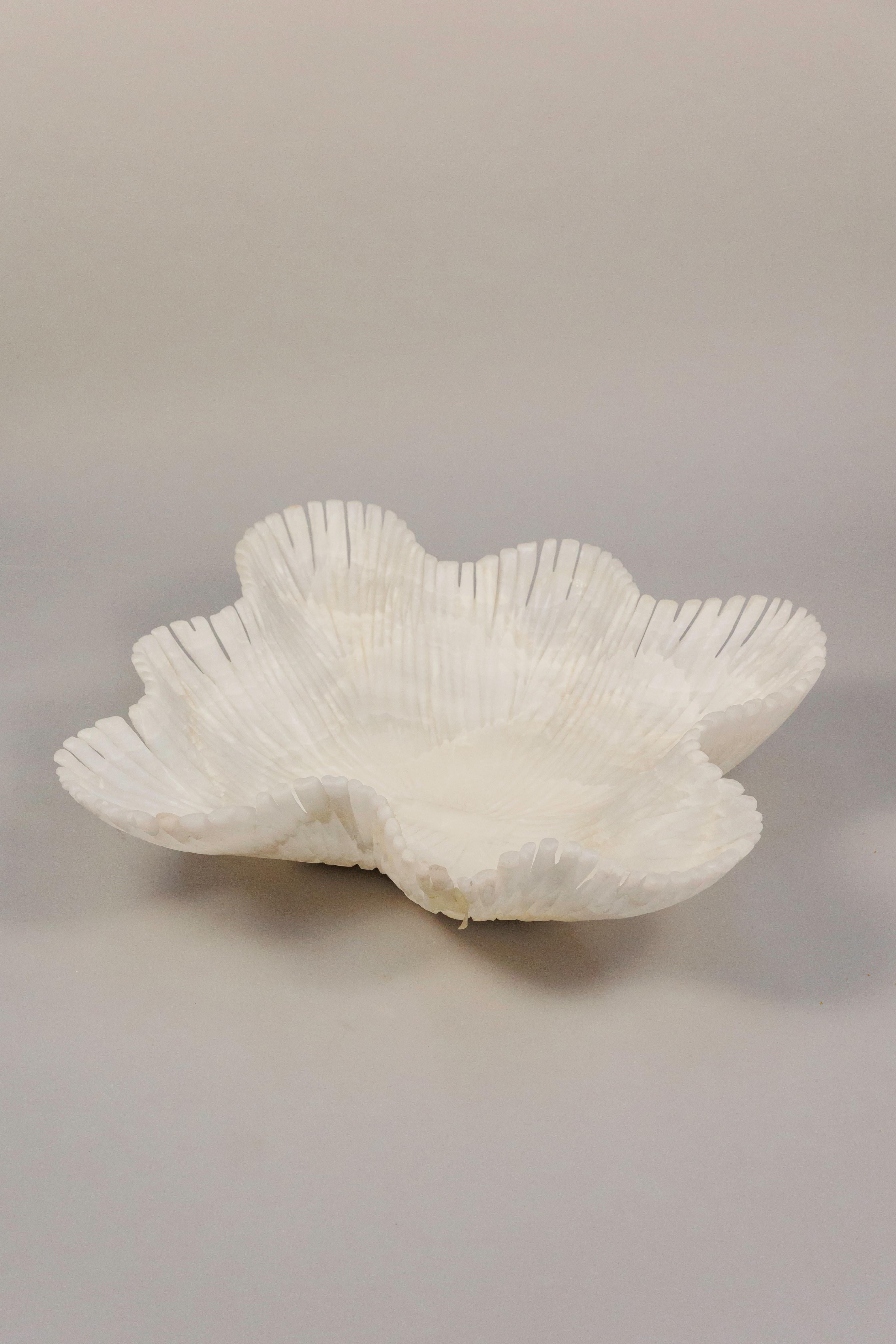 Mexican Alabaja – Modernist Coral Bowl in White Onyx For Sale