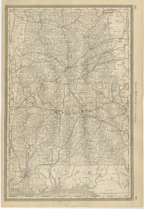 Alabama Antique Map 1888 – The Heart of Dixie, Railroads & Towns