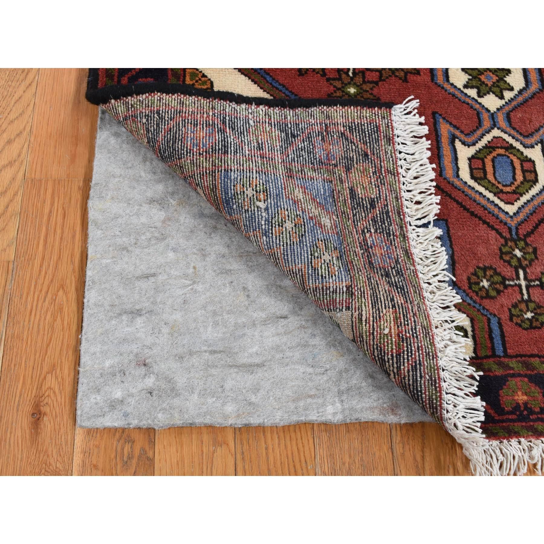 Medieval Alabama Crimson Red Vintage Bohemian Persian Hamadan Pure Wool Hand Knotted Rug For Sale