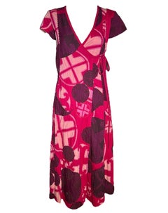 Alabama Magenta Hand Crafted Patchwork Geometric Design Wrap Dress, 2000s