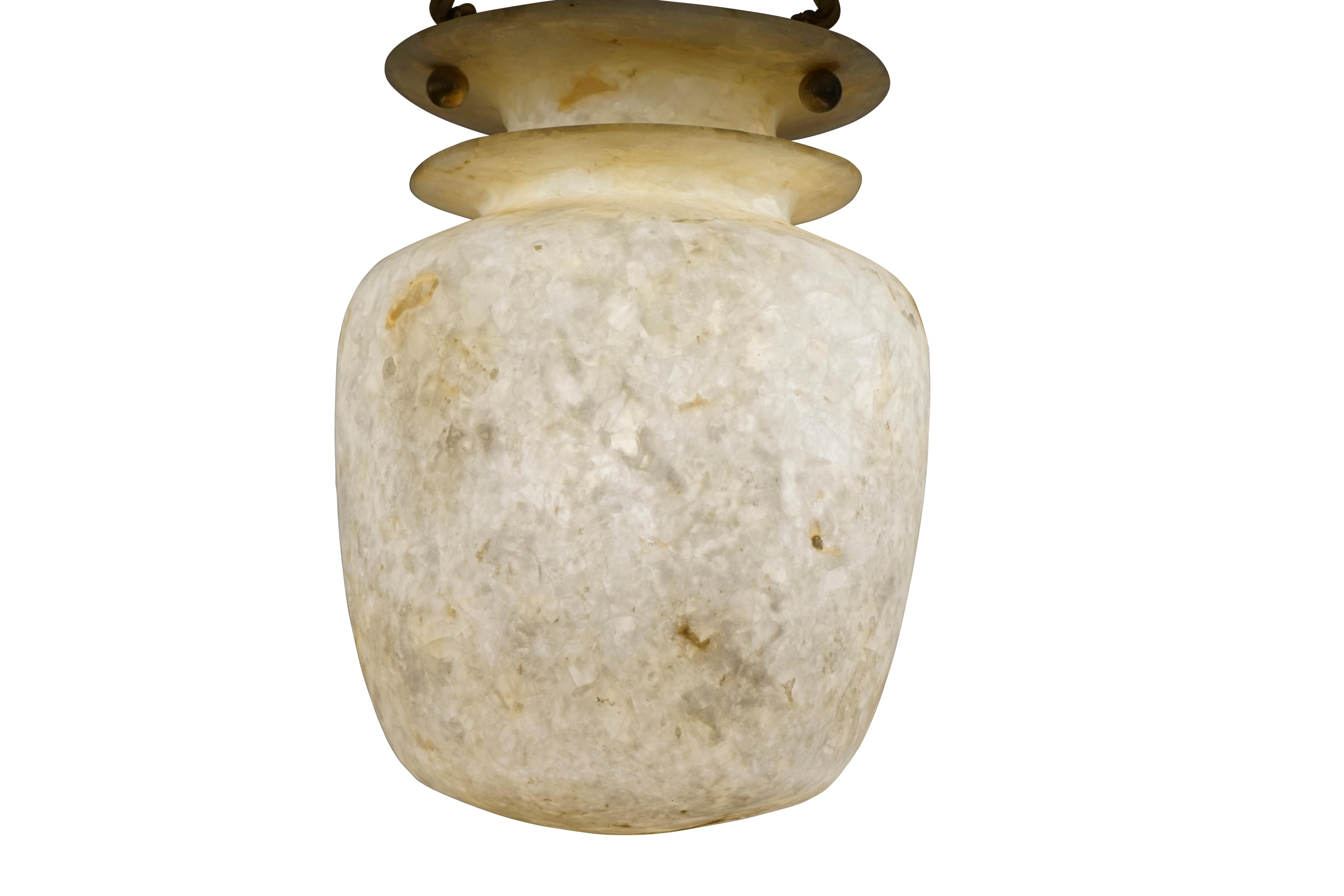 Alabaster Amphora Pendant Light Fixture In Excellent Condition In New York, NY