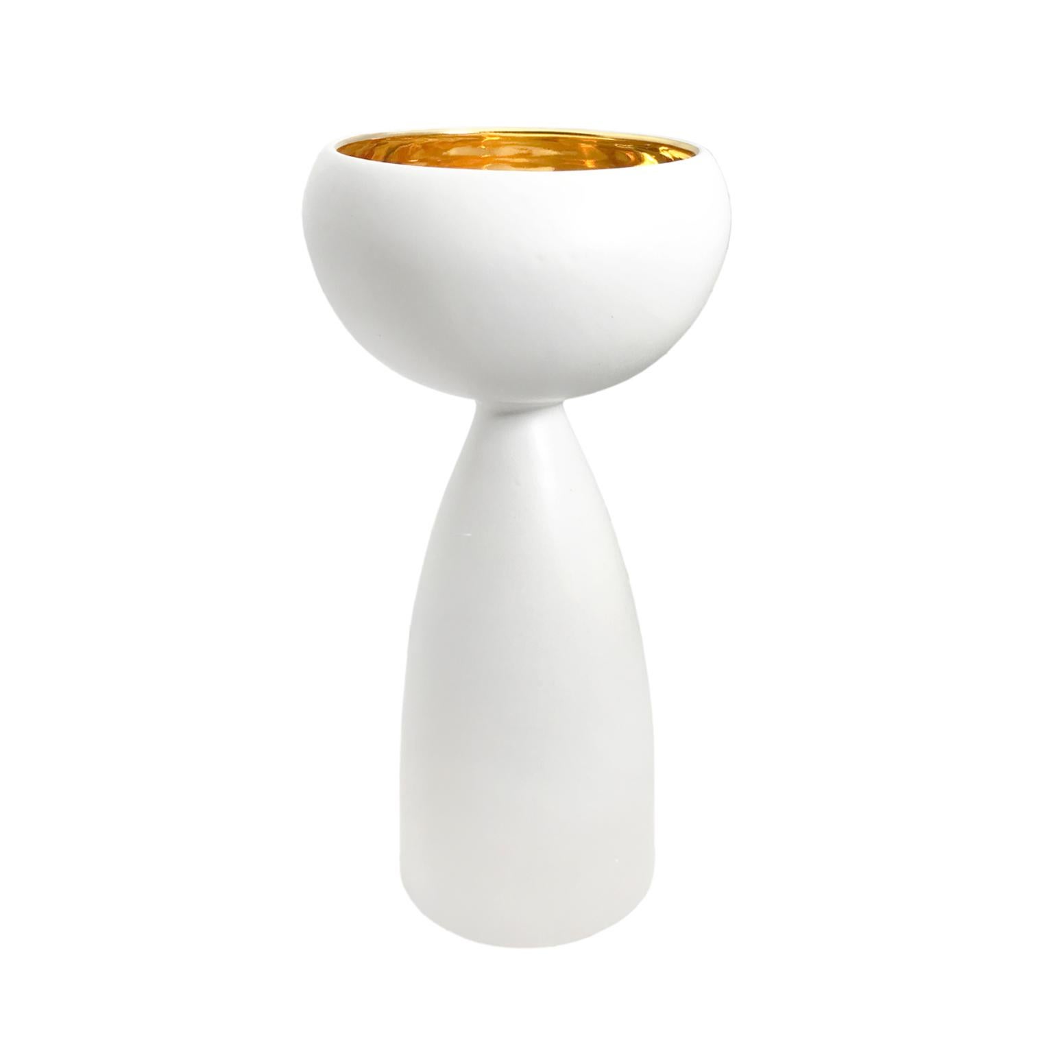 Alabaster and 22-Karat Gold Glaze Ceramic Chalice #7 by Sandi Fellman For Sale