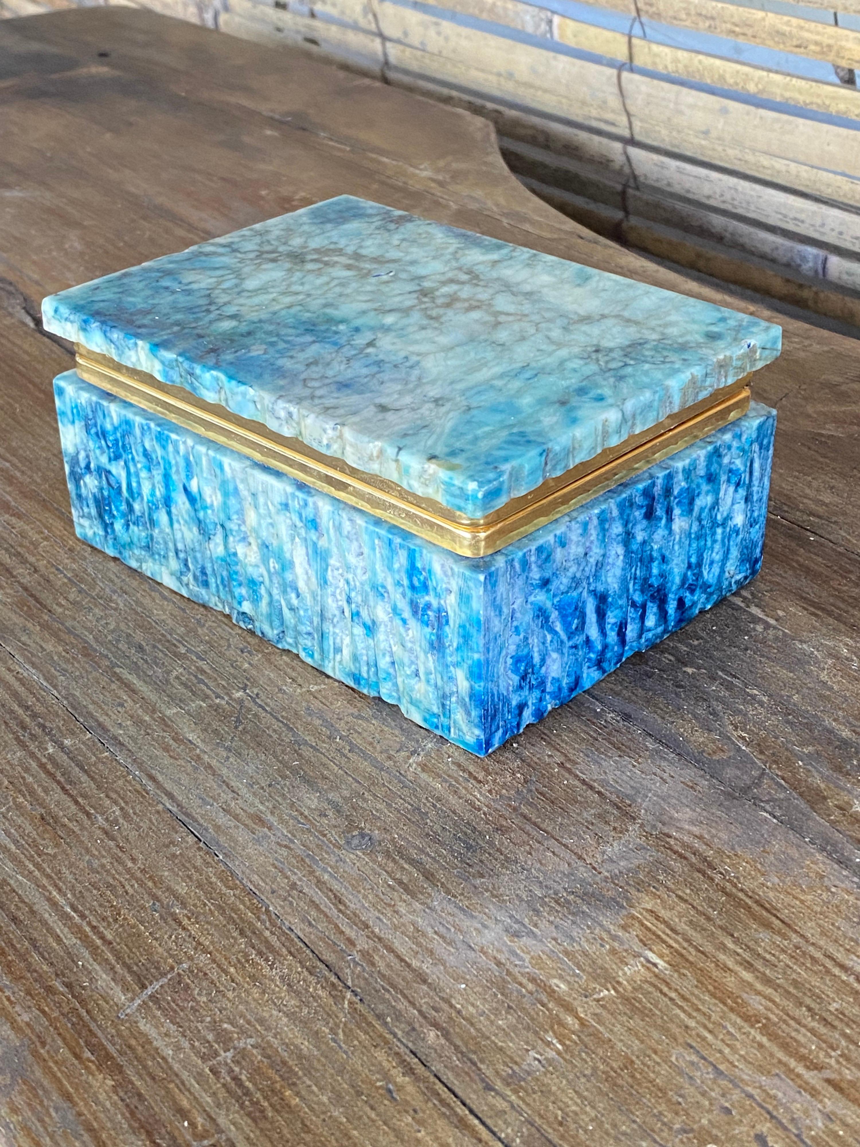 Alabaster and Brass, Blue Box, from Italy, 1950 2