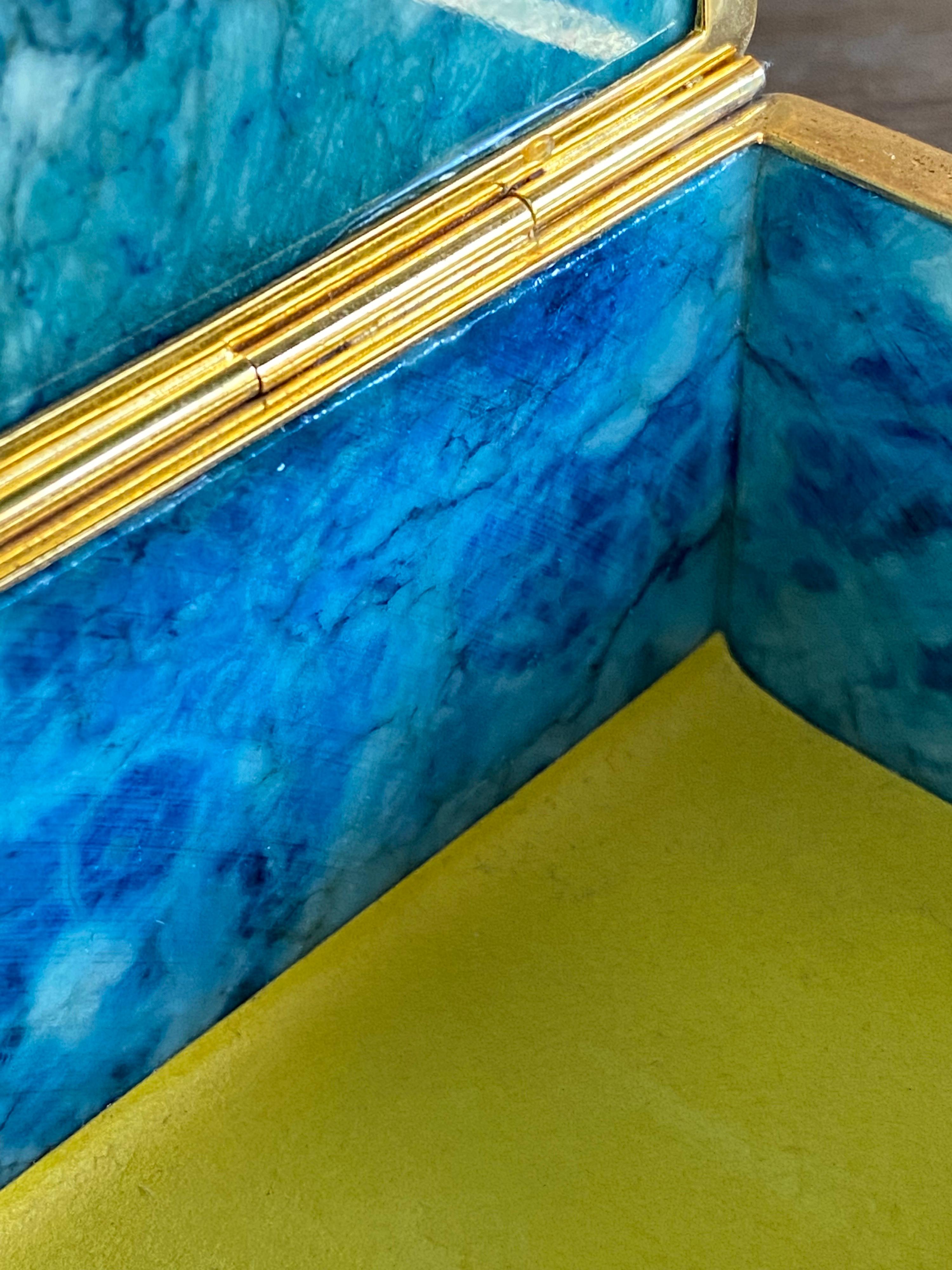 Hollywood Regency Alabaster and Brass, Blue Box, from Italy, 1950