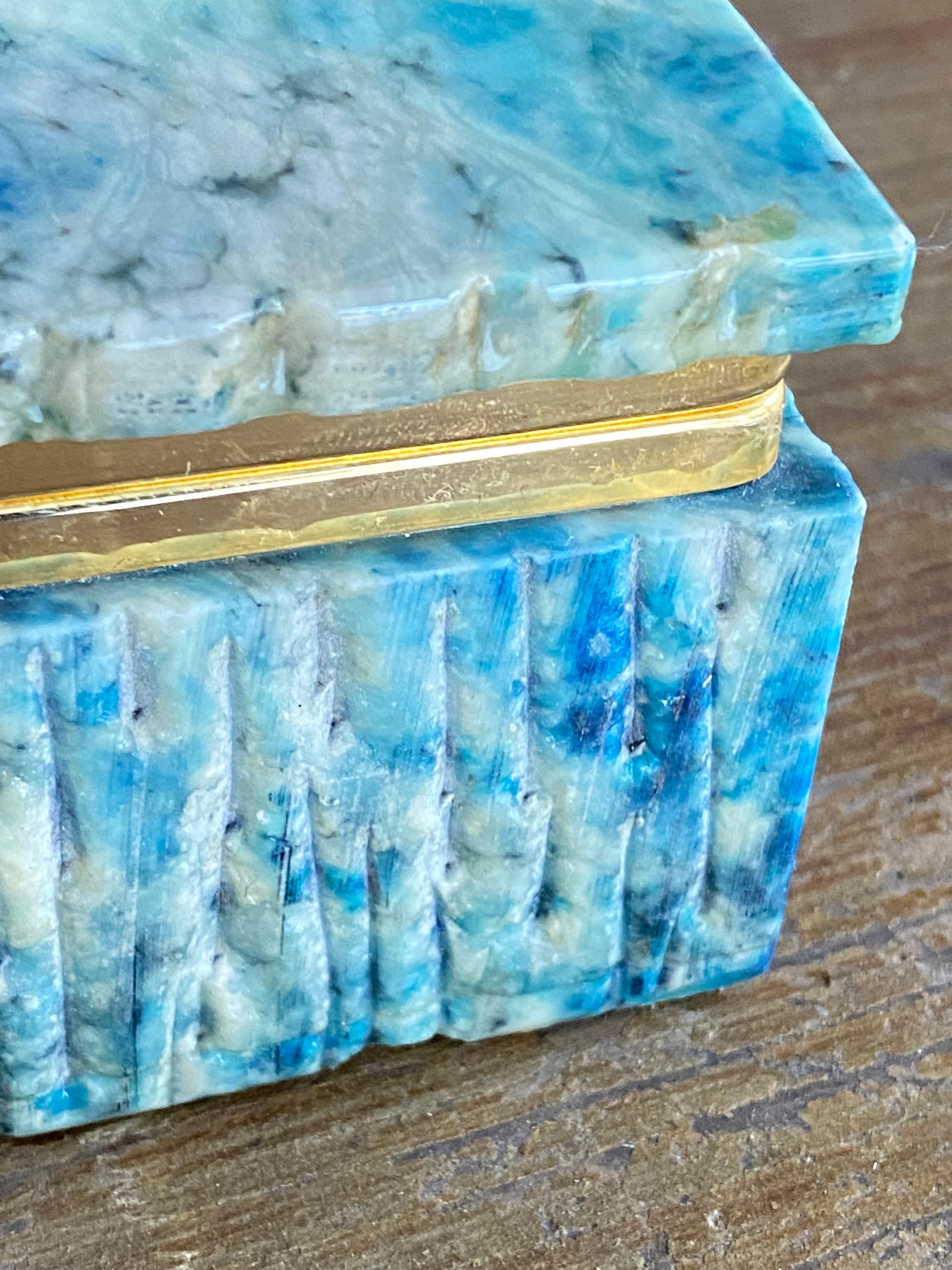 European Alabaster and Brass, Blue Box, from Italy, 1950
