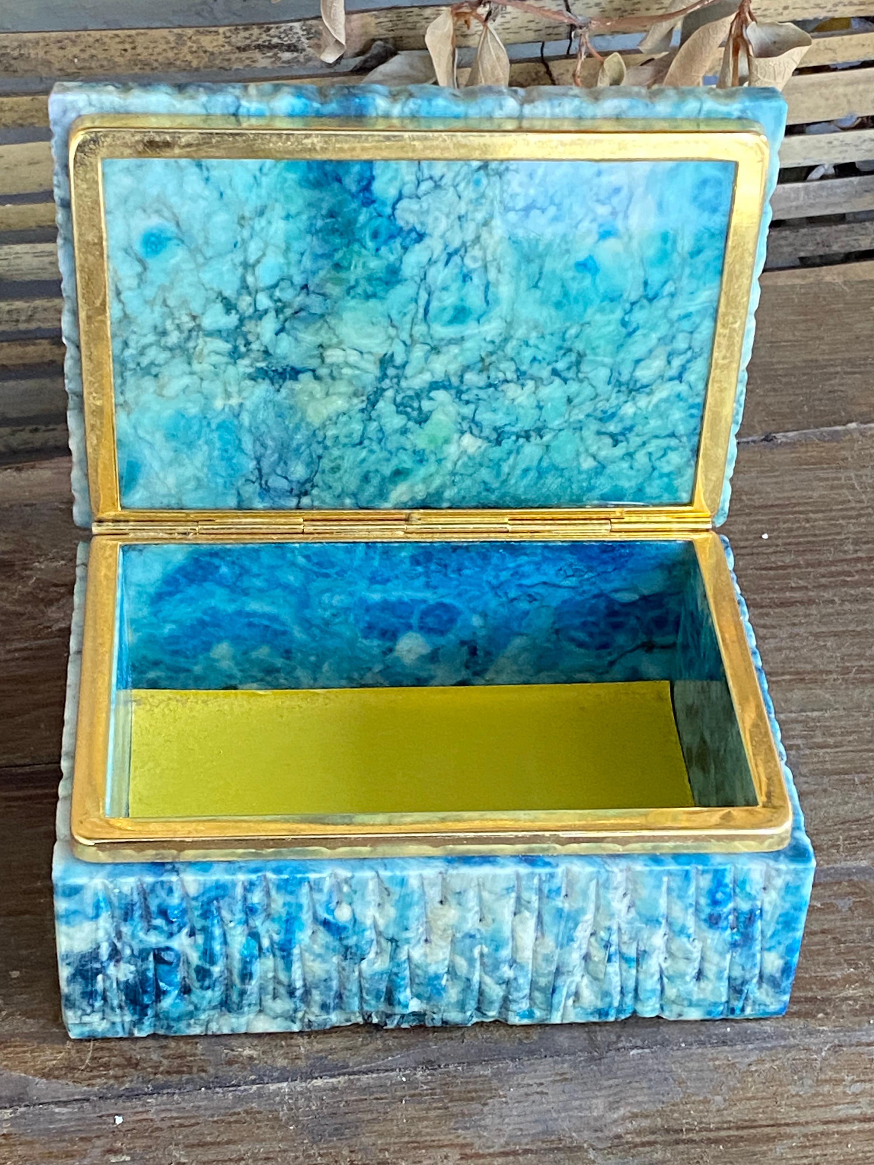 Late 20th Century Alabaster and Brass, Blue Box, from Italy, 1950