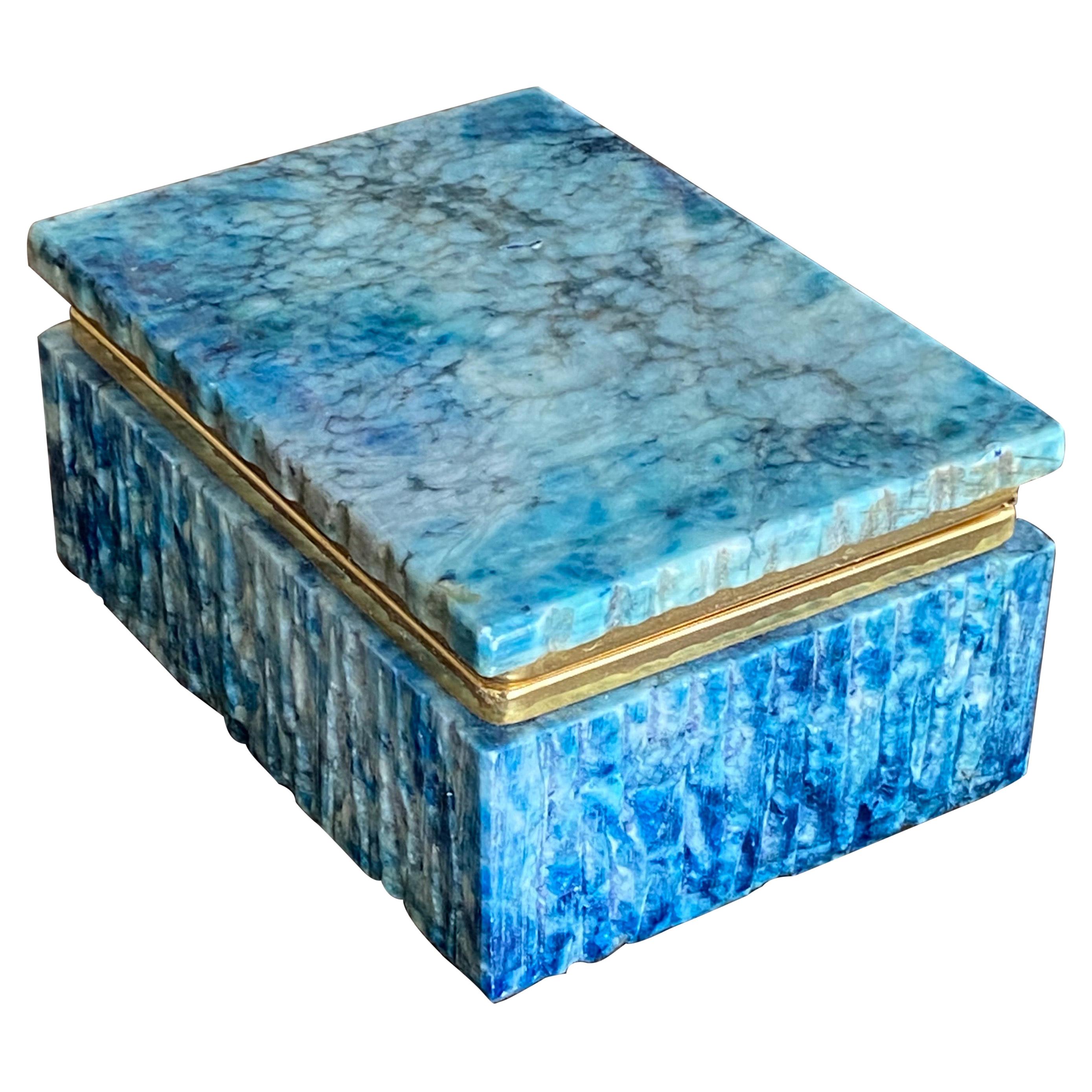 Alabaster and Brass, Blue Box, from Italy, 1950