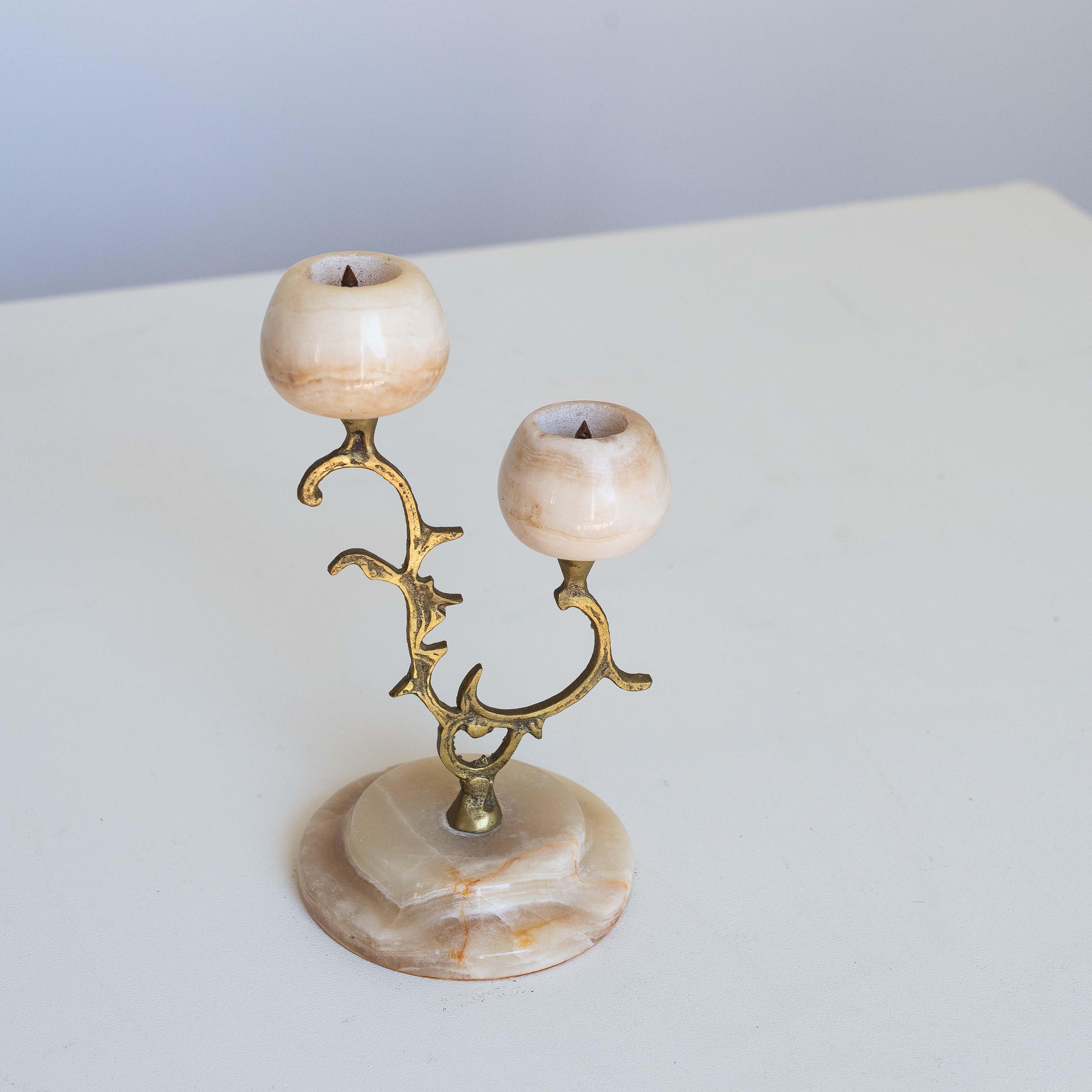 Italian Alabaster and Brass Candelabra - Italy -  Early 20th Century For Sale