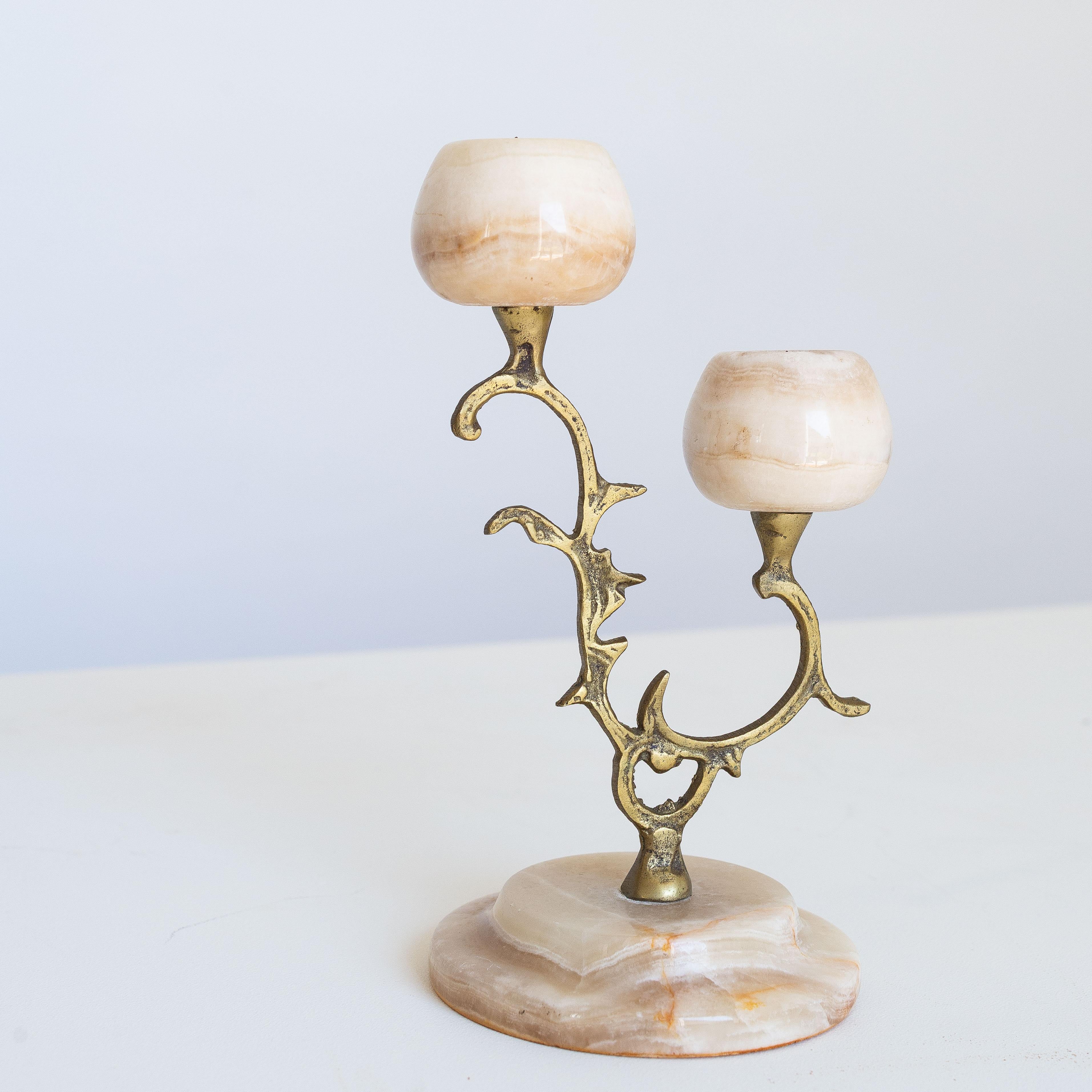 Carved Alabaster and Brass Candelabra - Italy -  Early 20th Century For Sale