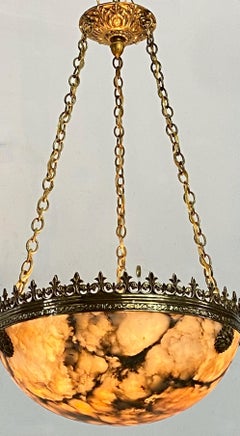 Alabaster and Brass Light Fixture, Early 20th Century Circa 1910
