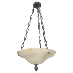Used Alabaster and Brass Pendant Light Fixture