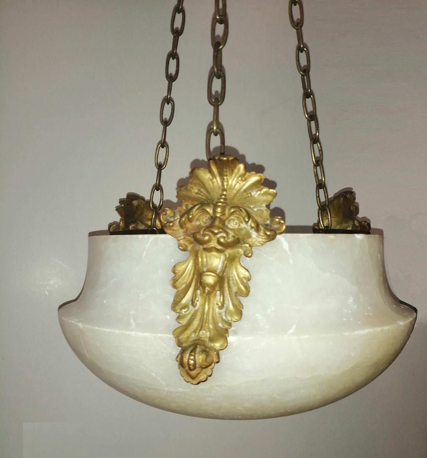  Pendant Naturural Original Alabaster Art Deco Lantern Early 20th Century France 7