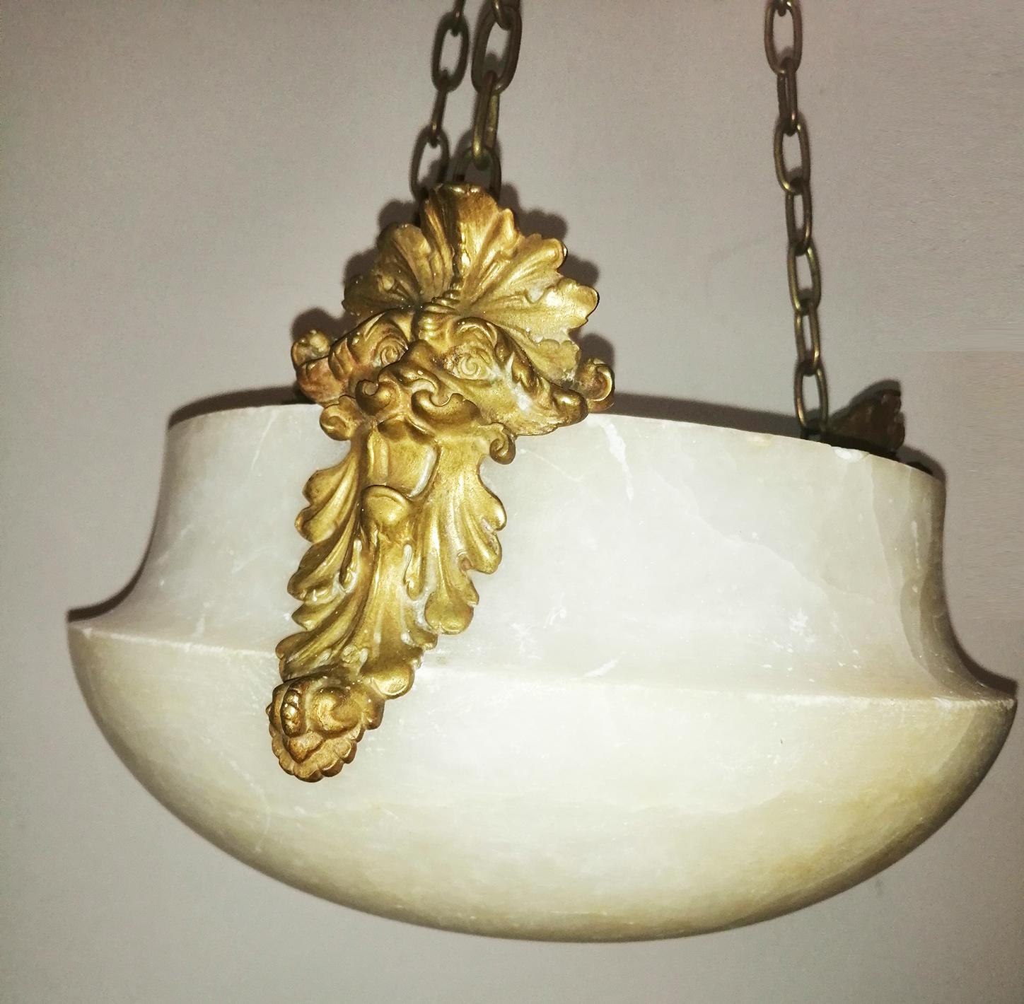  Pendant Naturural Original Alabaster Art Deco Lantern Early 20th Century France 8