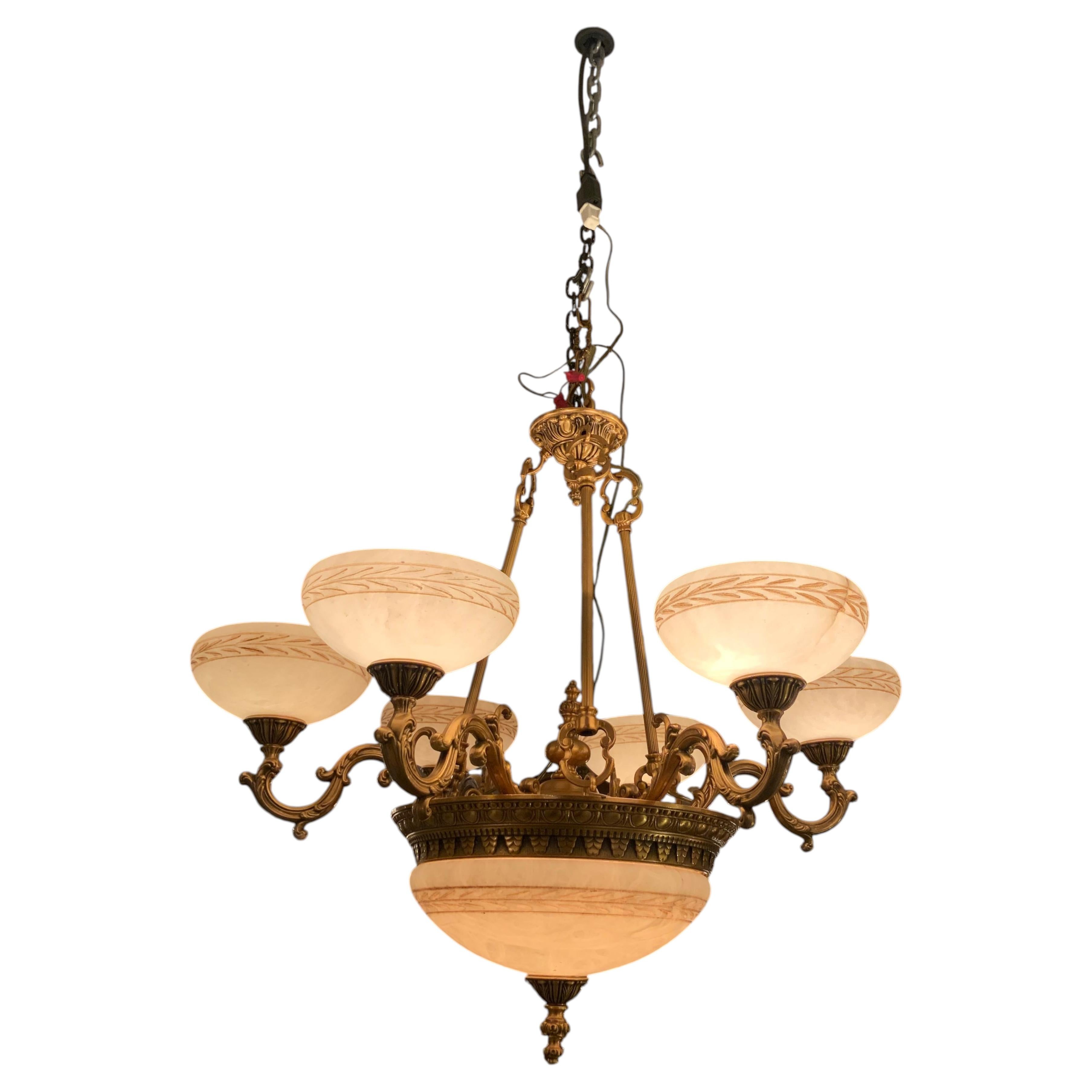 Alabaster and bronze chandelier