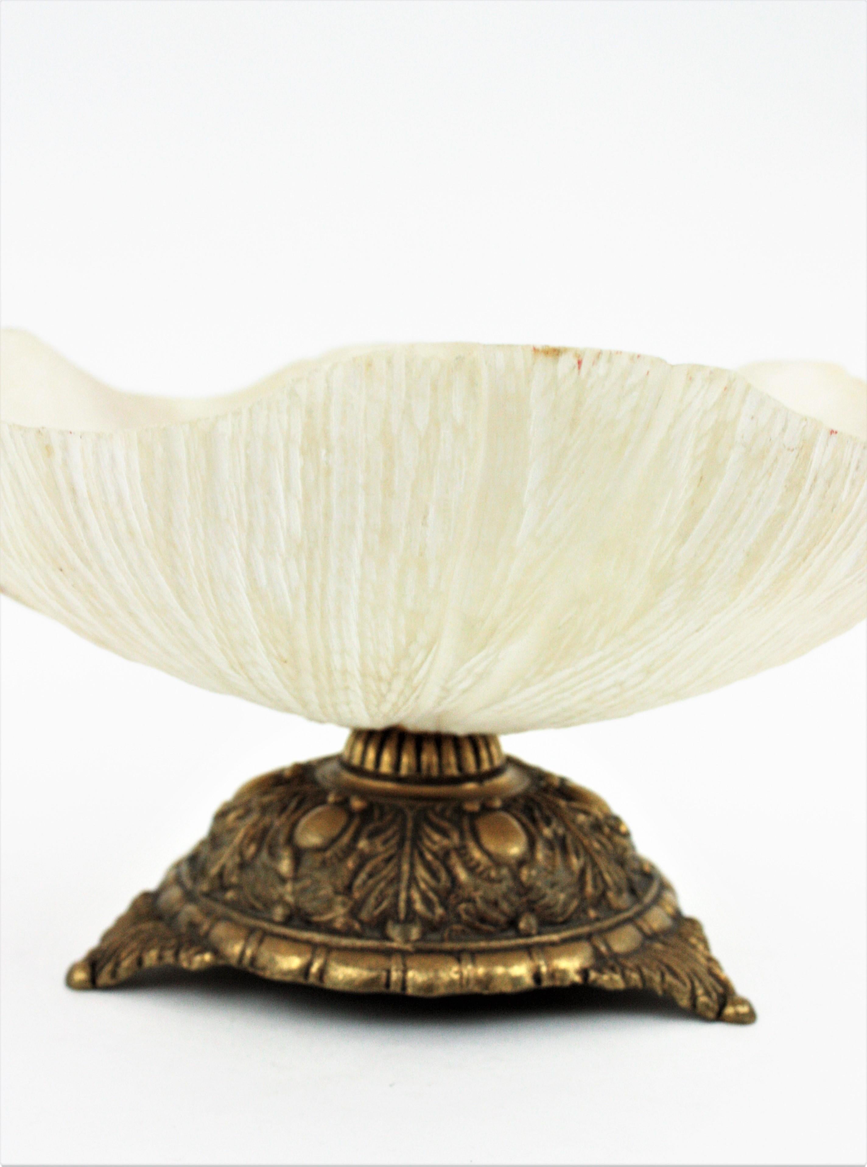 Alabaster and Bronze Footed Centerpiece Bowl For Sale 2