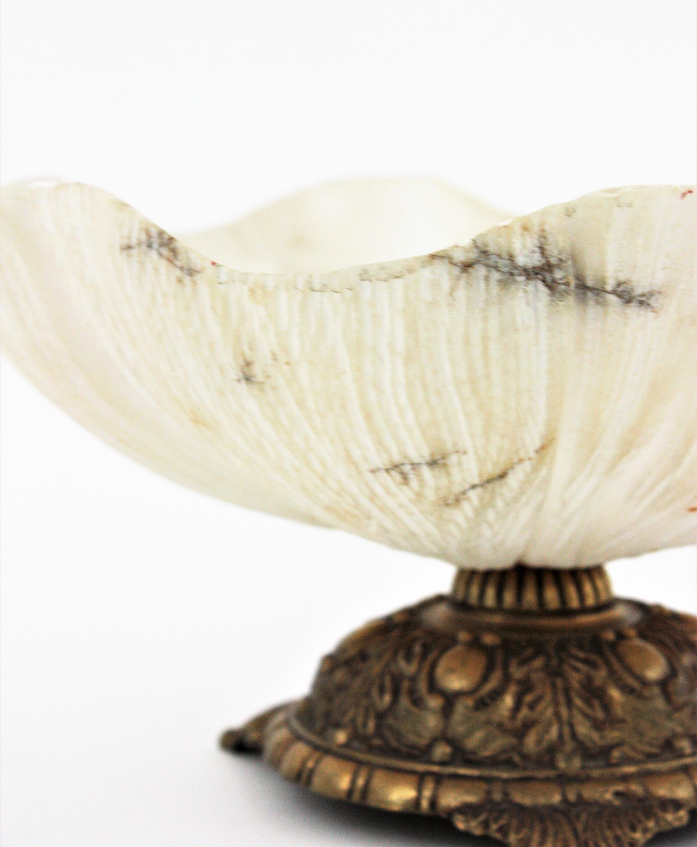 Alabaster and Bronze Footed Centerpiece Bowl For Sale 3