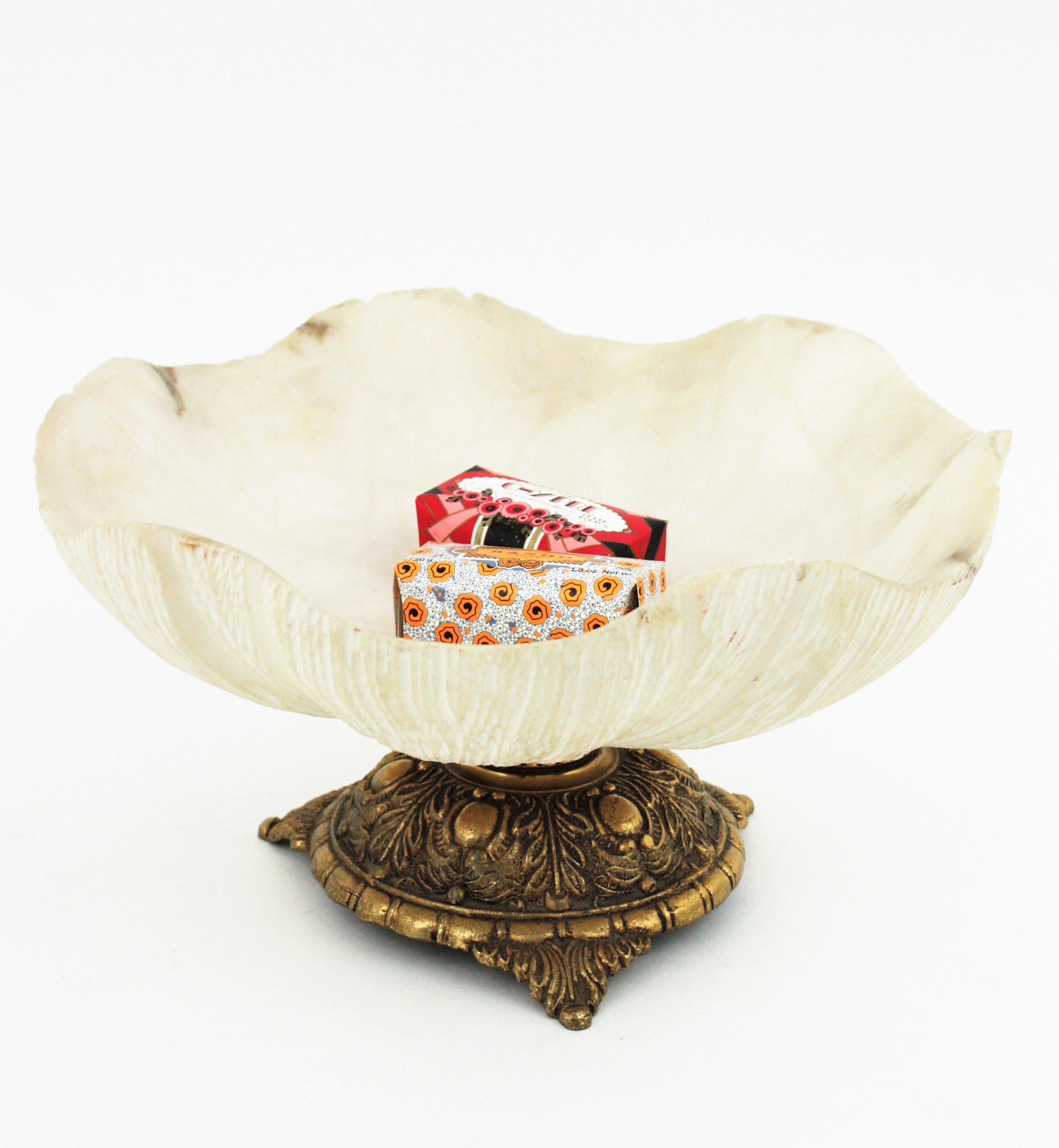 Neoclassical Alabaster and Bronze Footed Centerpiece Bowl For Sale