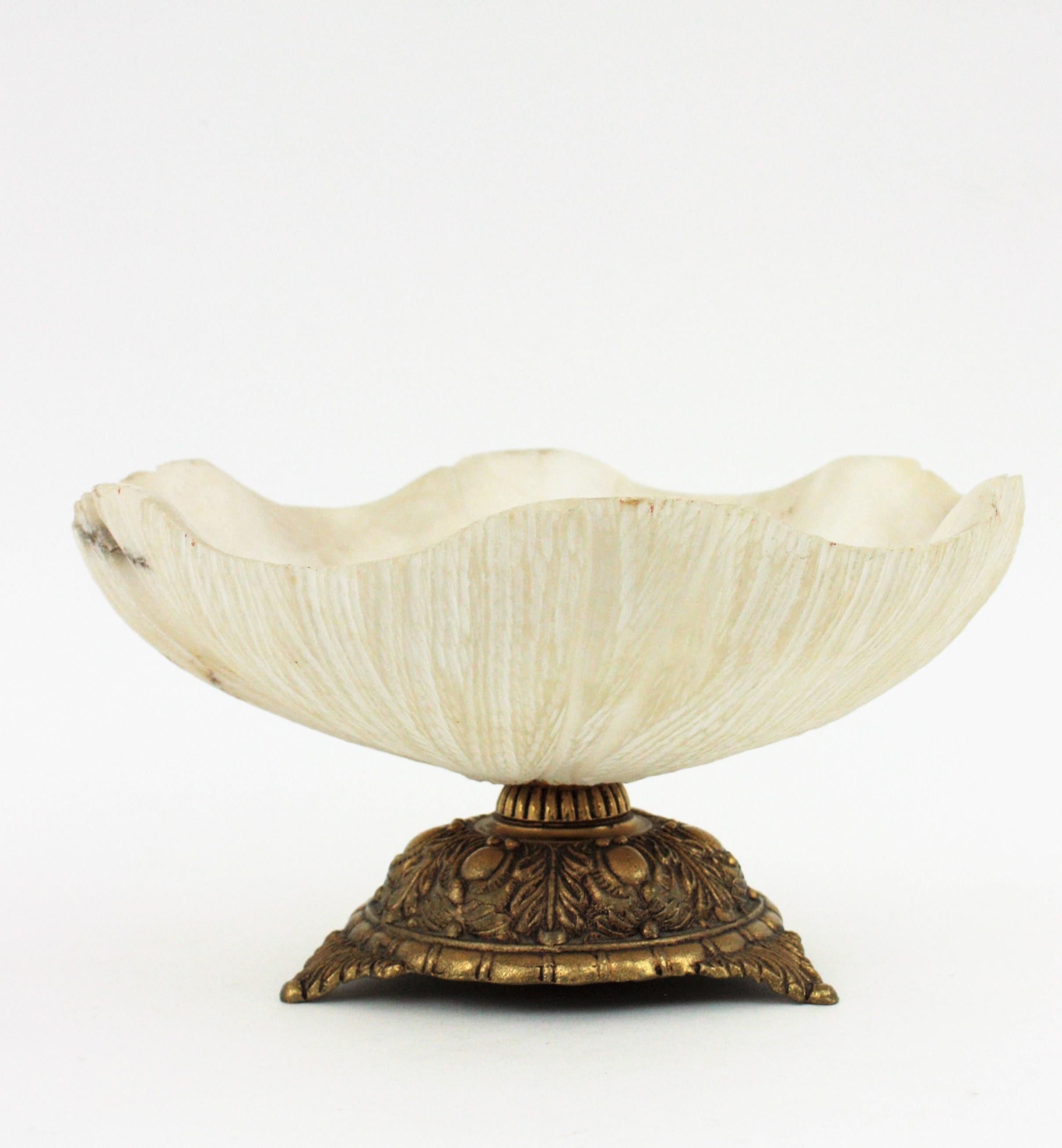 20th Century Alabaster and Bronze Footed Centerpiece Bowl For Sale