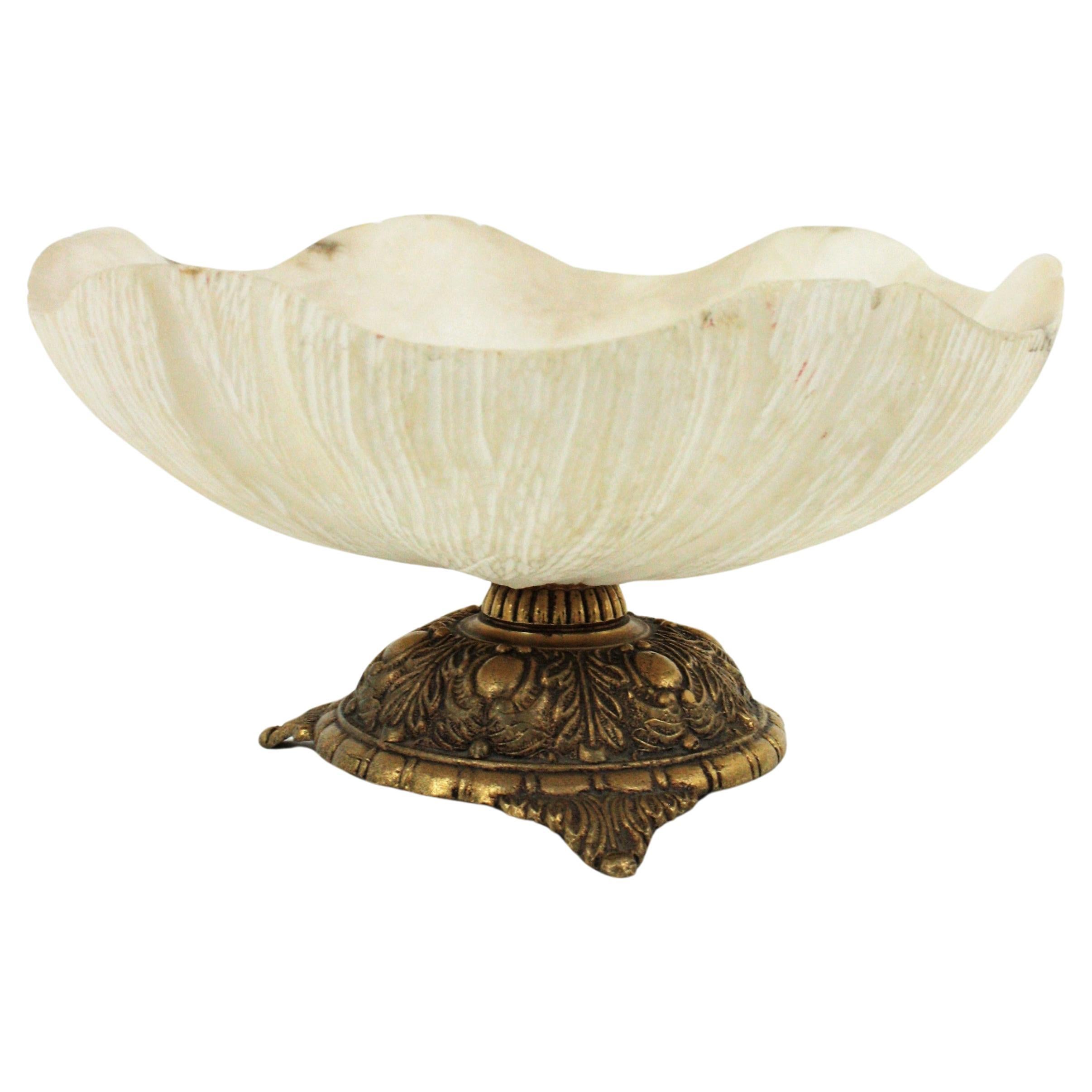 Alabaster and Bronze Footed Centerpiece Bowl