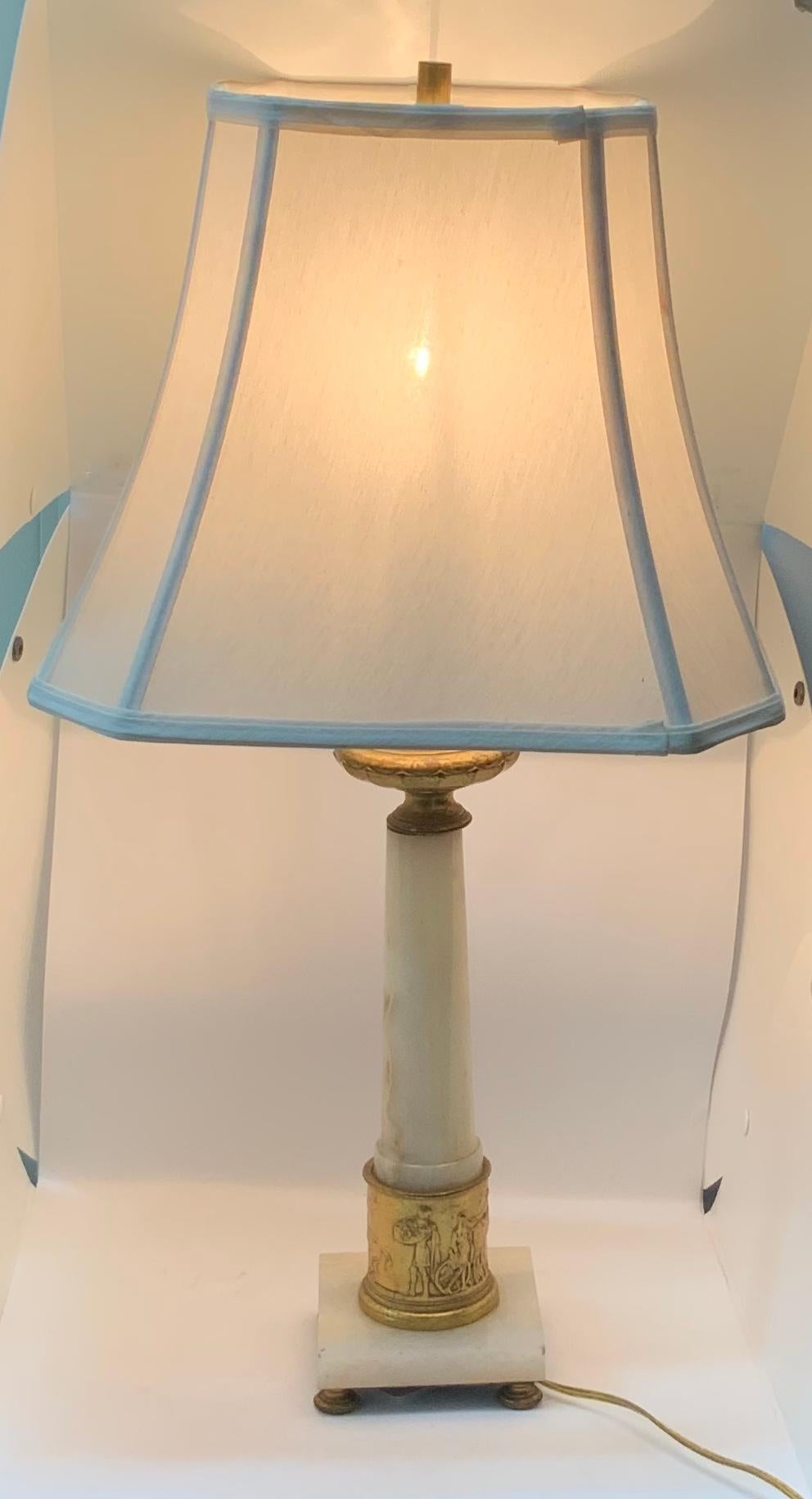 Embossed Alabaster and Bronze Neoclassical Table Lamp