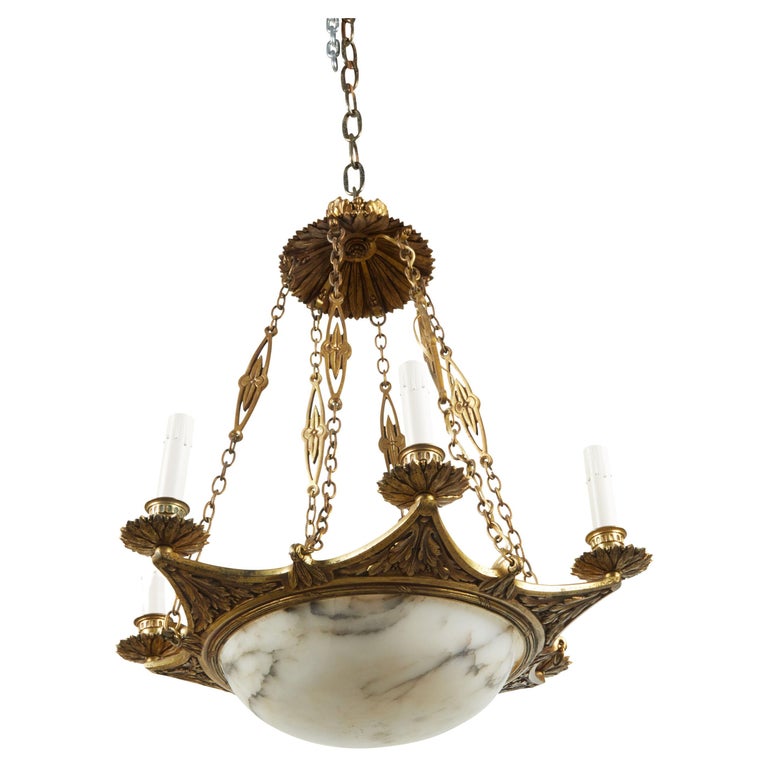 Alabaster And Bronze Three Light Star Shaped Chandelier With Foliage Motifs For At 1stdibs Three Light Star Shaped Chandelier, Star Shaped Hanging Light Fixture
